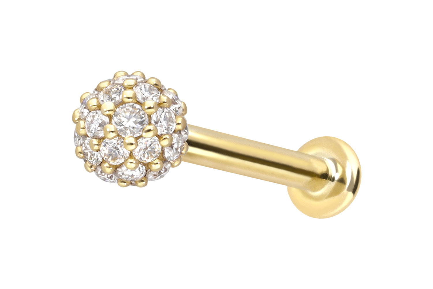 14 Karat Gold Labret Piercing mit Push Fit MULTI-MOISSANIT